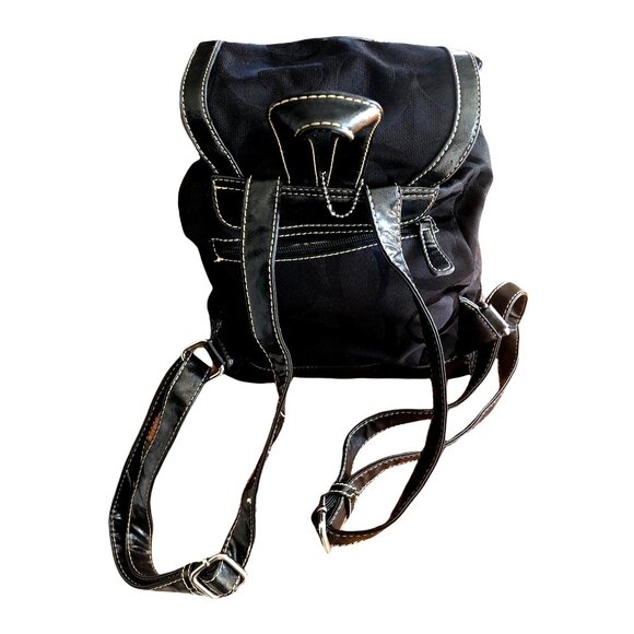WOMENS BLACK CANVAS & NYLON BACKPACK INSIDE/OUTTER POCKETS, DRAW STRING CLOSURE main image 10